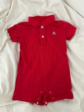 Red Baby Polo Onesie with Bear Decal